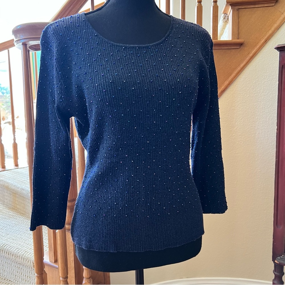 Christine Phillipe Vtg 1997 Beaded Cotton/Metallic Long Sleeve Sweater Sz Large